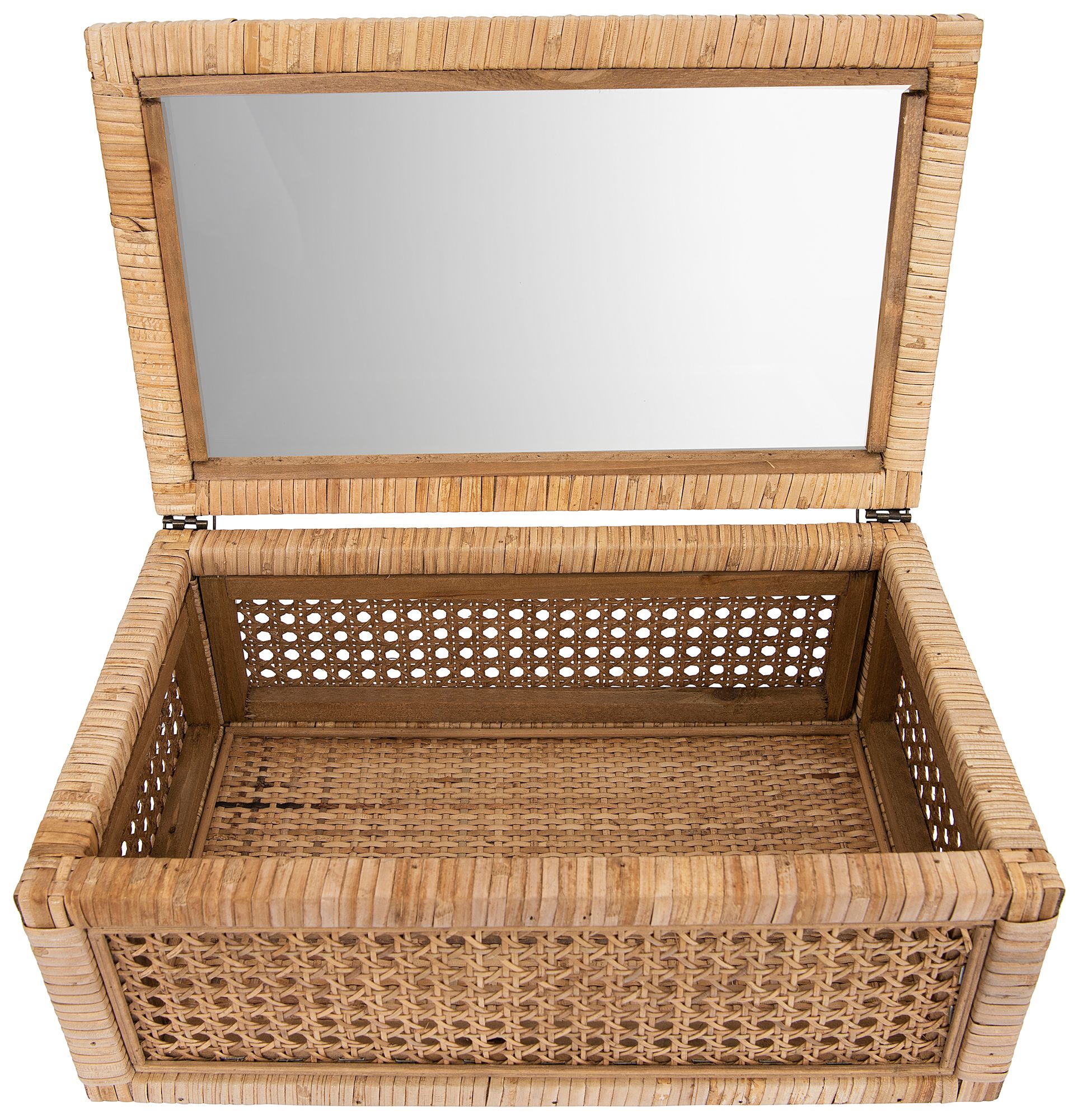 Image 4 Woven Rattan and Wood Display Boxes with Glass Lids, Set of 2 more views