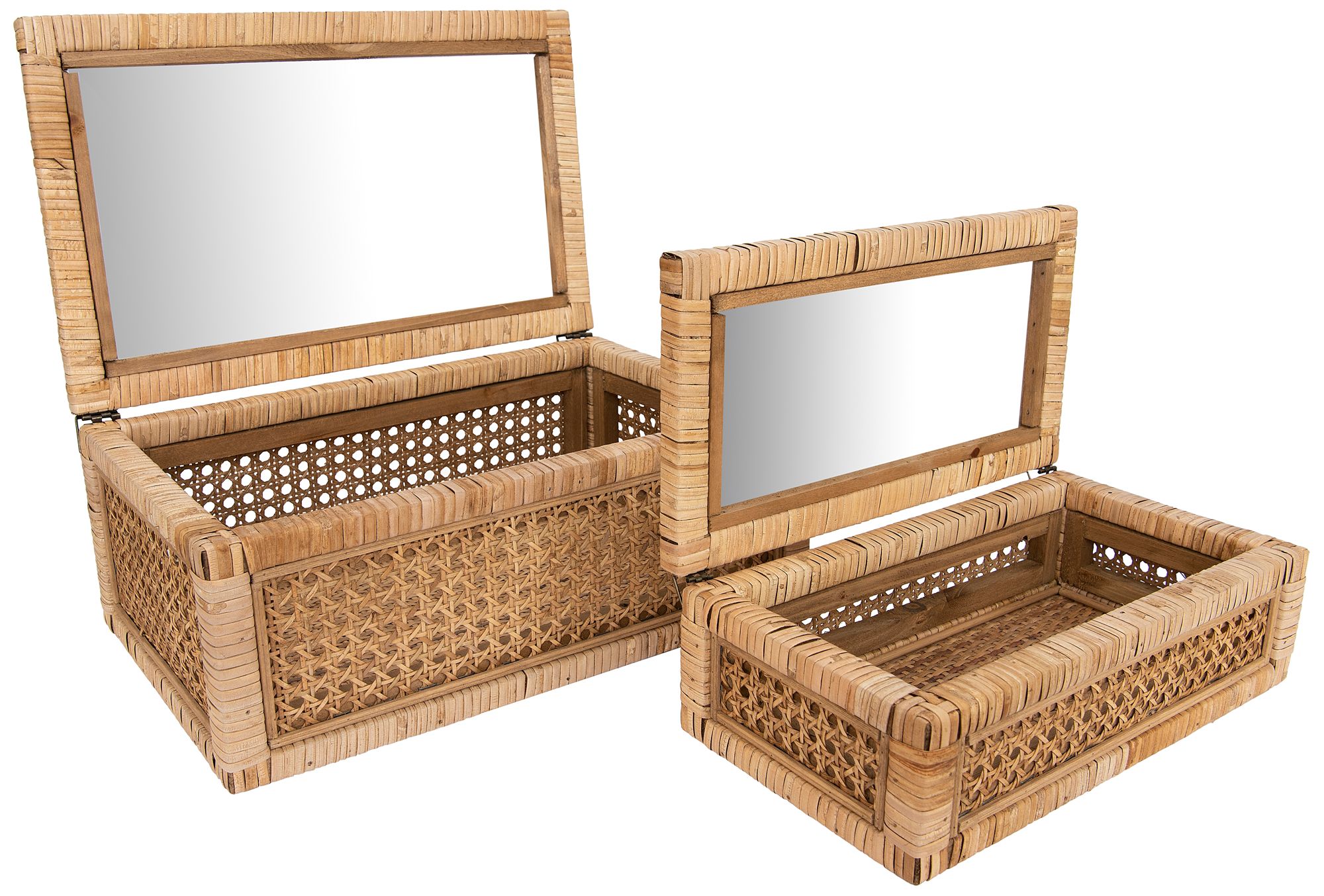Image 5 Woven Rattan and Wood Display Boxes with Glass Lids, Set of 2 more views