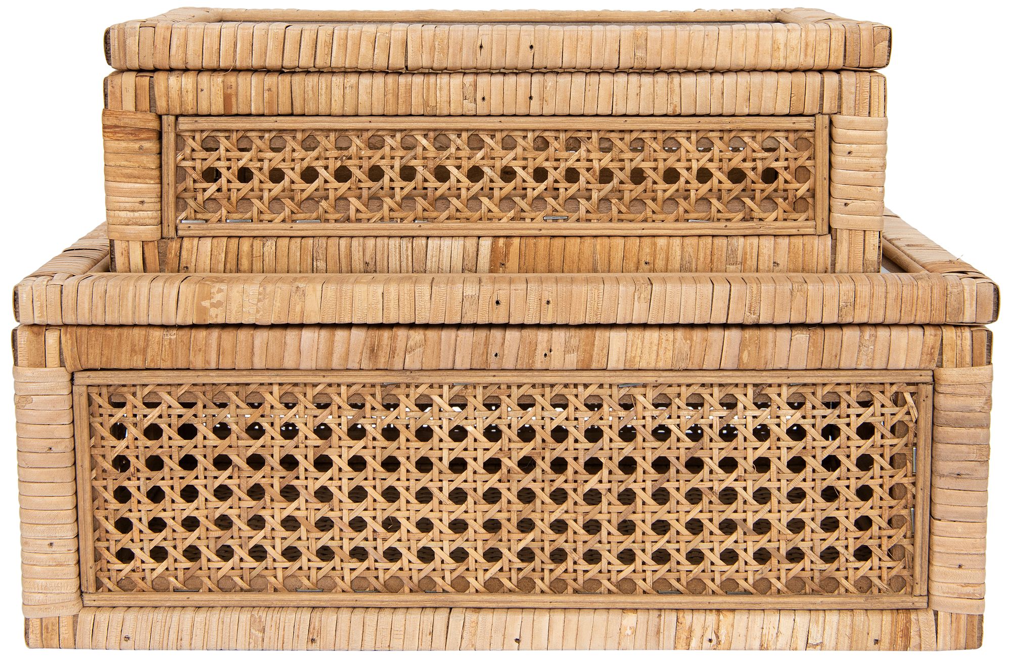 Image 6 Woven Rattan and Wood Display Boxes with Glass Lids, Set of 2 more views