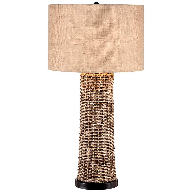 Image 2 Woven Seagrass and Burlap Table Lamp