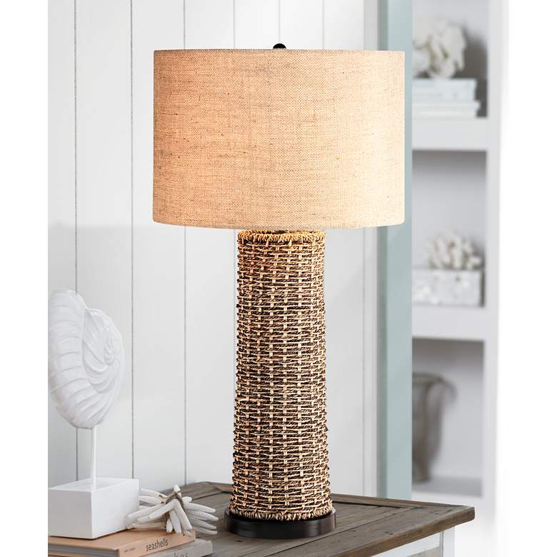 Image 1 Woven Seagrass and Burlap Table Lamp
