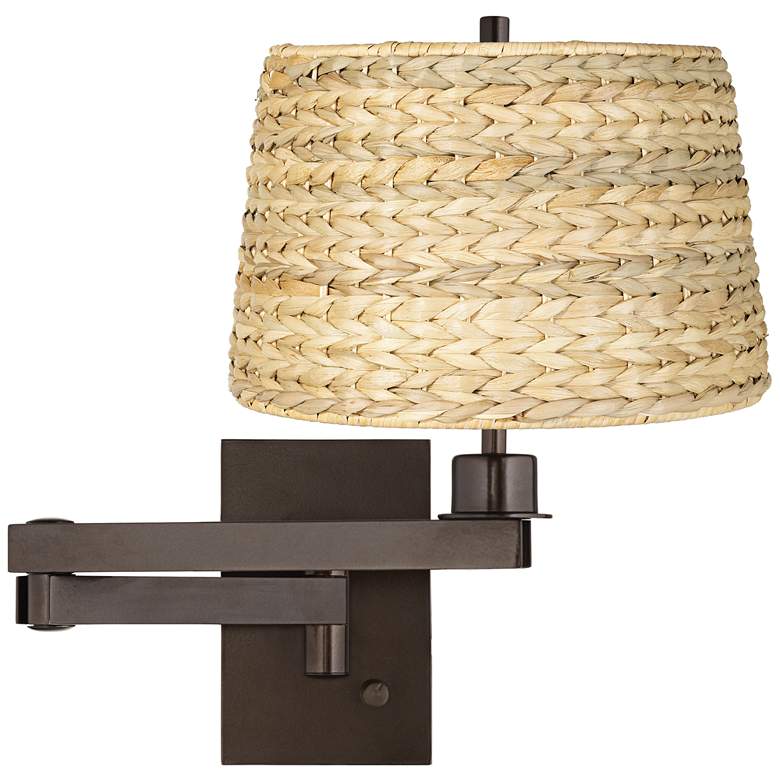 Image 1 Woven Seagrass Bronze Plug-in Swing Arm Wall Lamp
