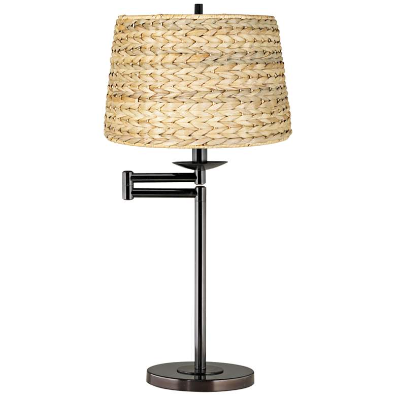Image 1 Woven Seagrass Drum Shade Bronze Swing Arm Desk Lamp