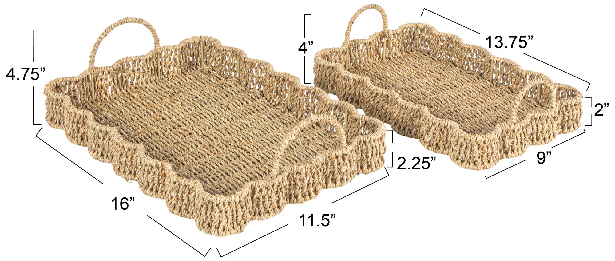 Image 2 Woven Seagrass Scalloped Rectangular Trays, Set of 2 more views