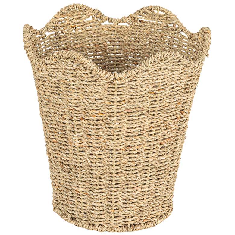 Image 1 Woven Seagrass Wastebin with Scalloped Edge