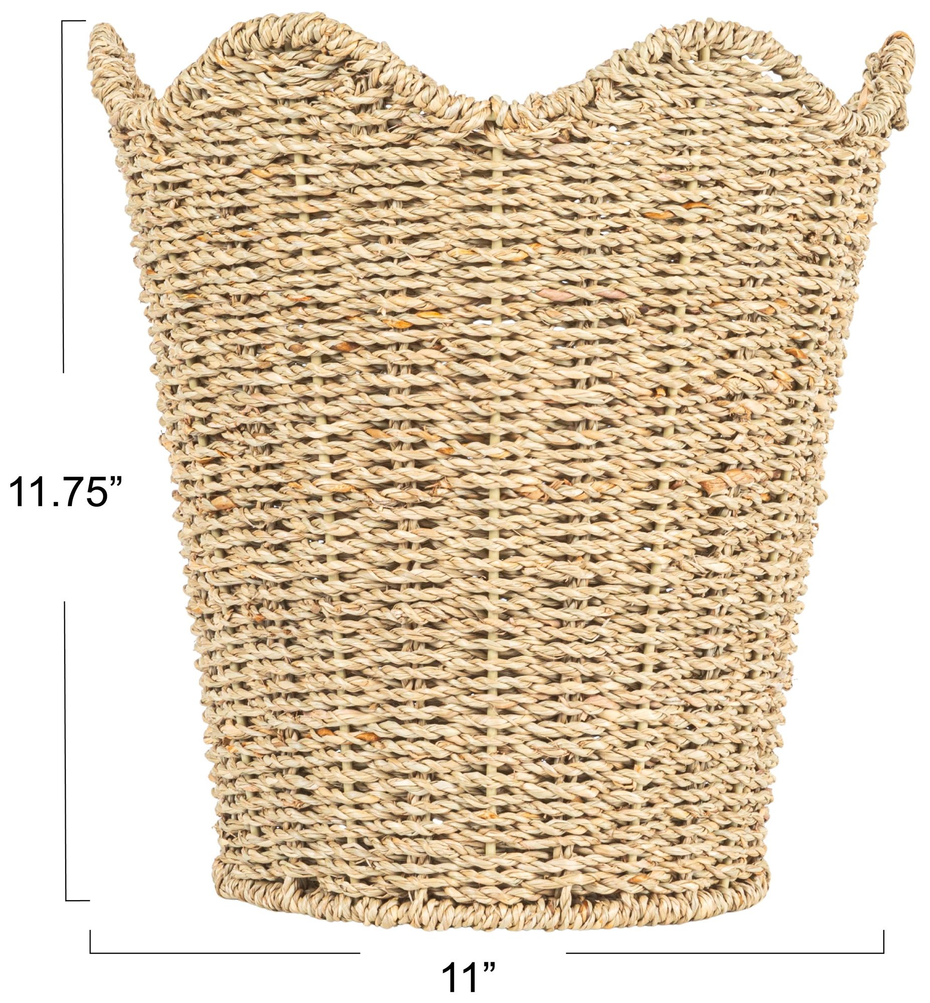 Image 2 Woven Seagrass Wastebin with Scalloped Edge more views