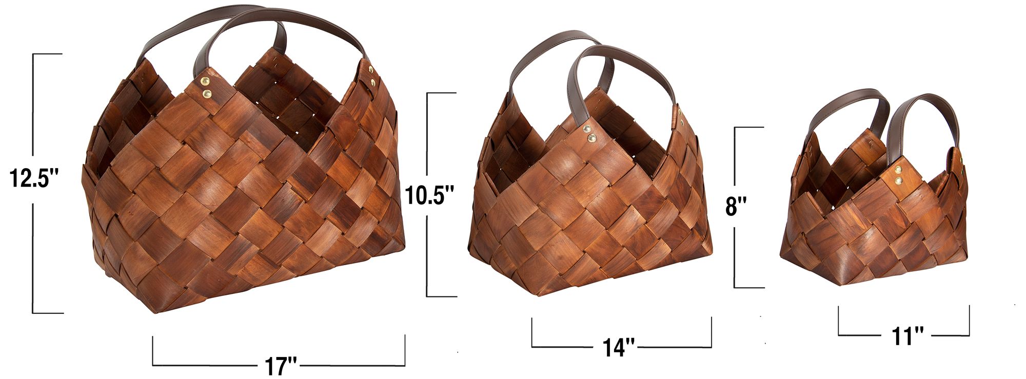 Image 2 Woven Storage Basket with Leather Handles, Brown, Set of 3 more views