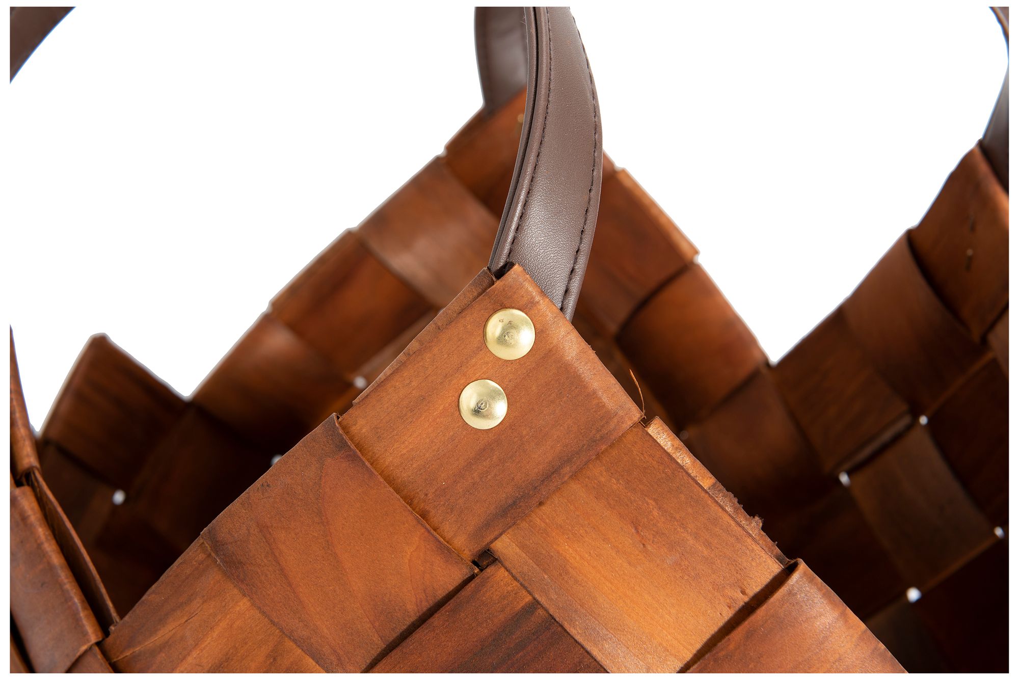 Image 3 Woven Storage Basket with Leather Handles, Brown, Set of 3 more views
