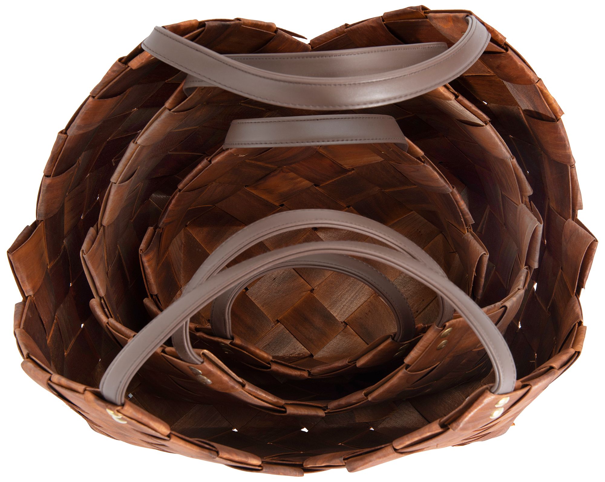 Image 4 Woven Storage Basket with Leather Handles, Brown, Set of 3 more views