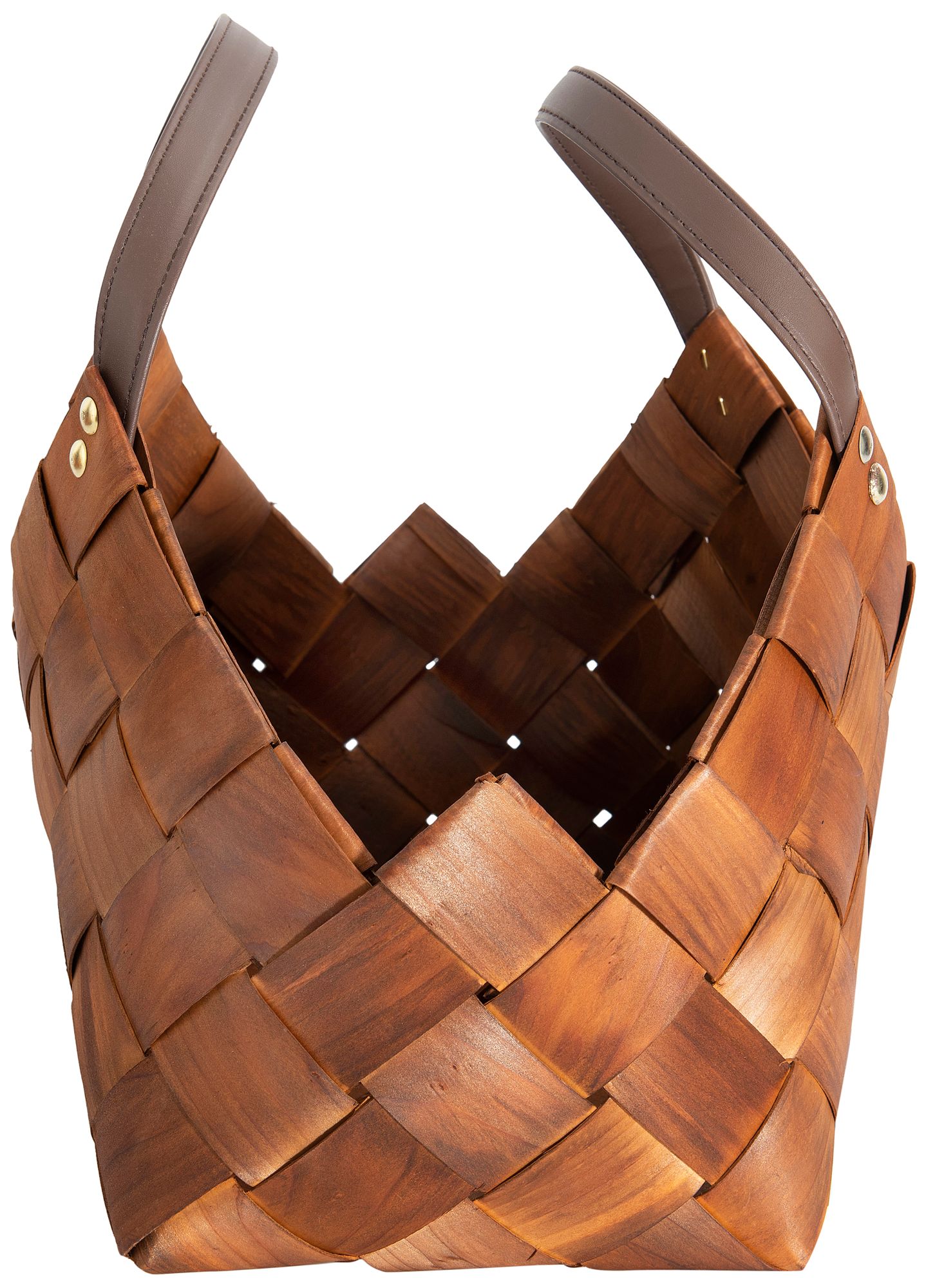 Image 5 Woven Storage Basket with Leather Handles, Brown, Set of 3 more views