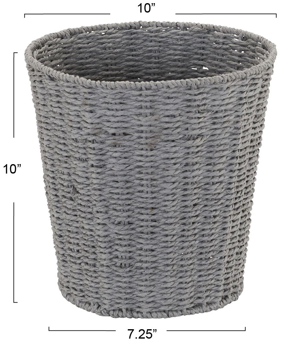 Image 3 Woven Waste Basket, Gray Paper Rope Waste Bin for Bathroom, Bedroom, Office more views
