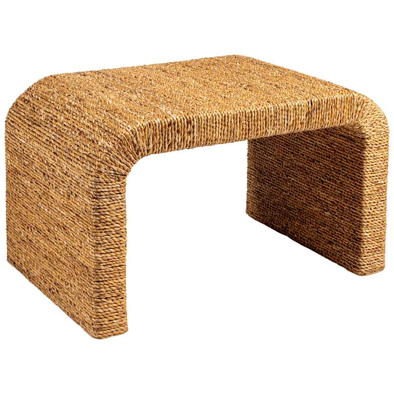 Image 2 Woven Water Hyacinth & Acacia Wood Bench with Waterfall Edge, Small