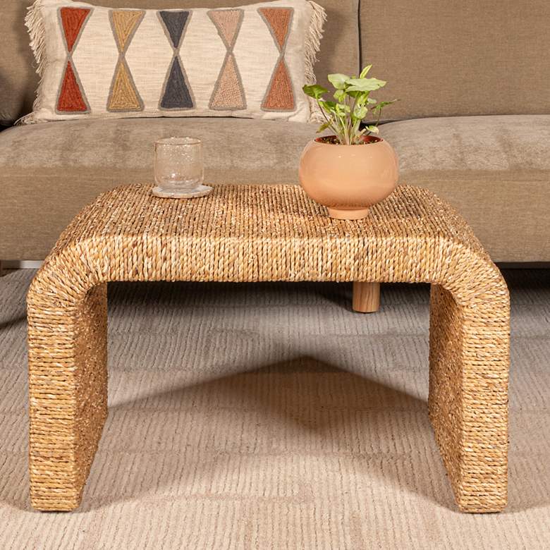Image 1 Woven Water Hyacinth & Acacia Wood Bench with Waterfall Edge, Small