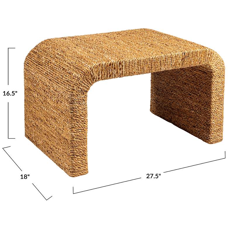 Image 3 Woven Water Hyacinth & Acacia Wood Bench with Waterfall Edge, Small more views