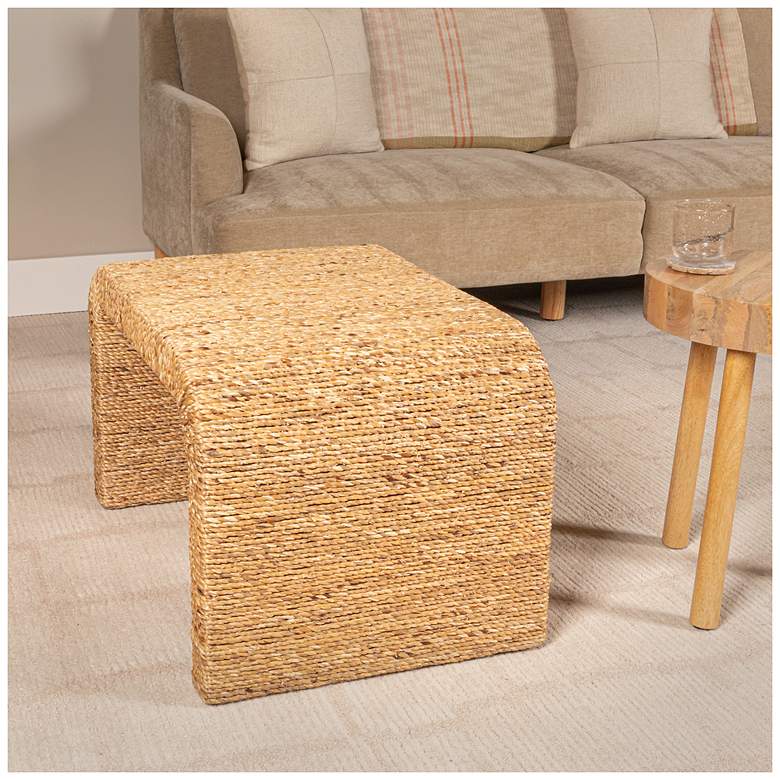 Image 4 Woven Water Hyacinth & Acacia Wood Bench with Waterfall Edge, Small more views