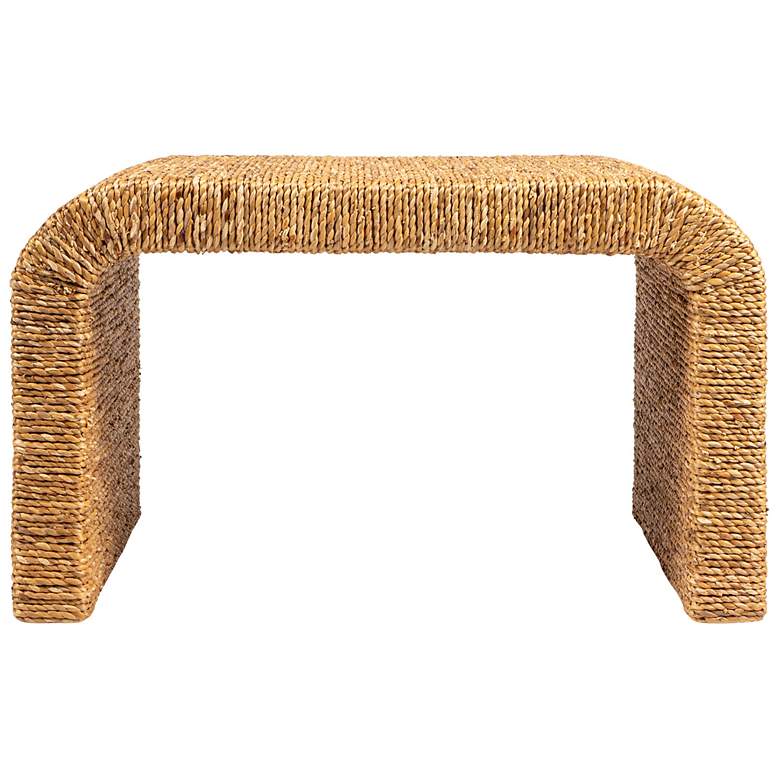Image 7 Woven Water Hyacinth & Acacia Wood Bench with Waterfall Edge, Small more views