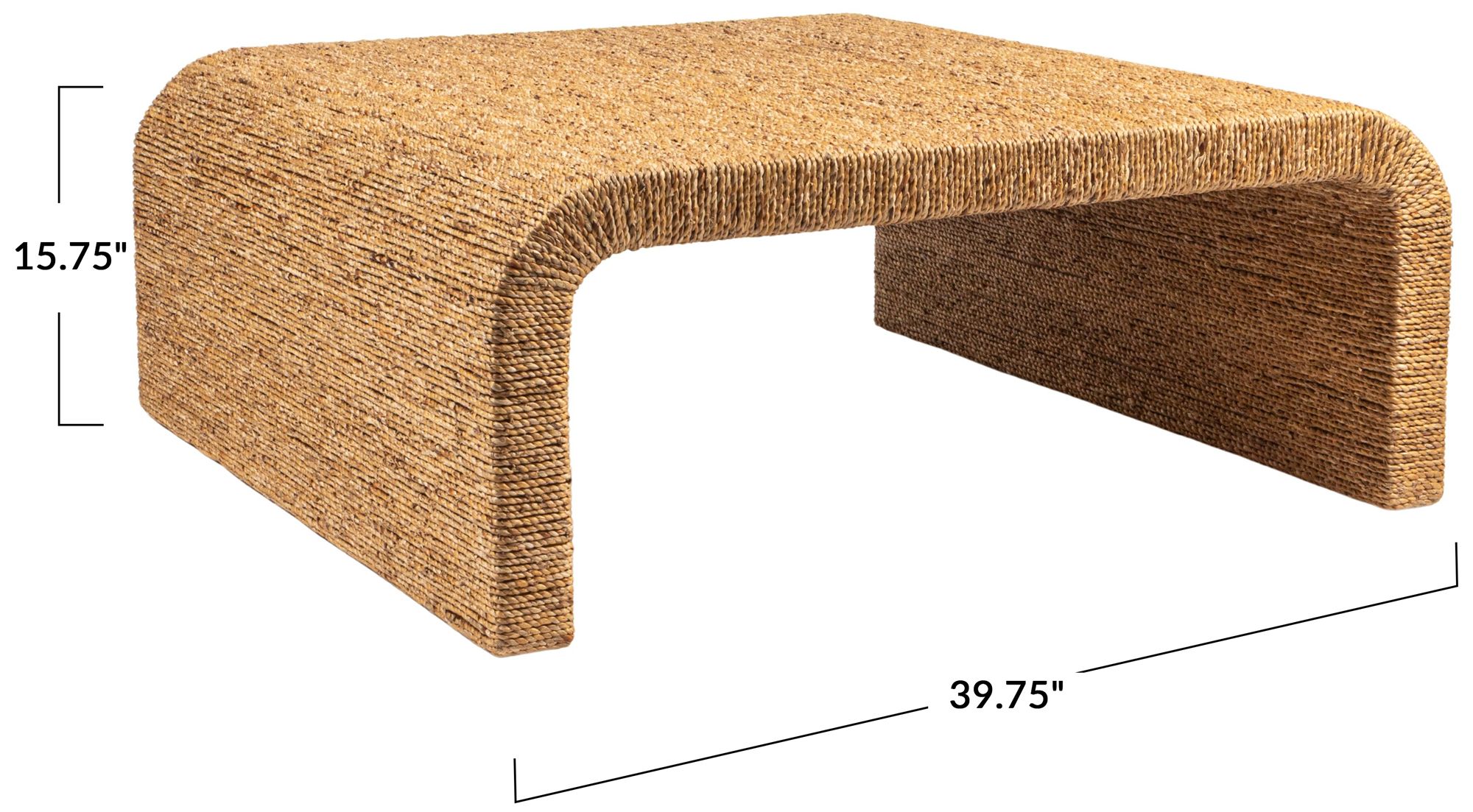 Image 3 Woven Water Hyacinth & Acacia Wood Coffee Table with Waterfall Edge, Large more views