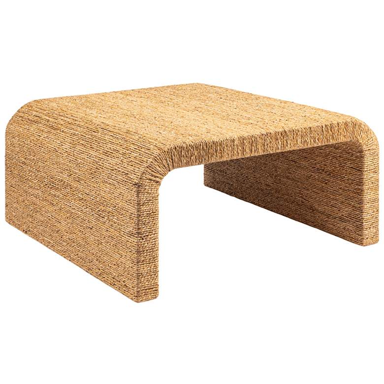 Image 1 Woven Water Hyacinth & Acacia Wood Coffee Table with Waterfall Edge, Small