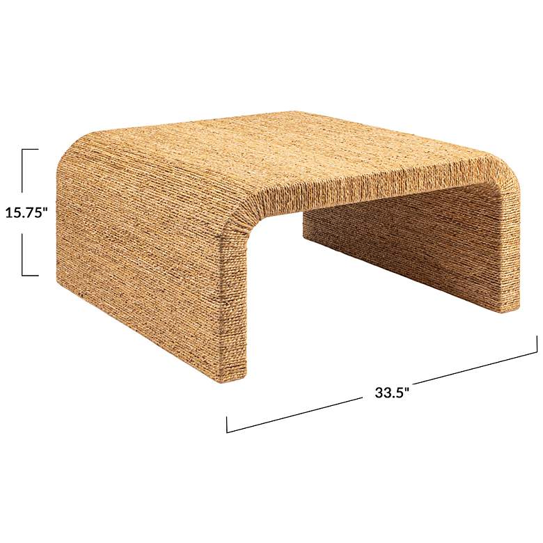 Image 3 Woven Water Hyacinth & Acacia Wood Coffee Table with Waterfall Edge, Small more views