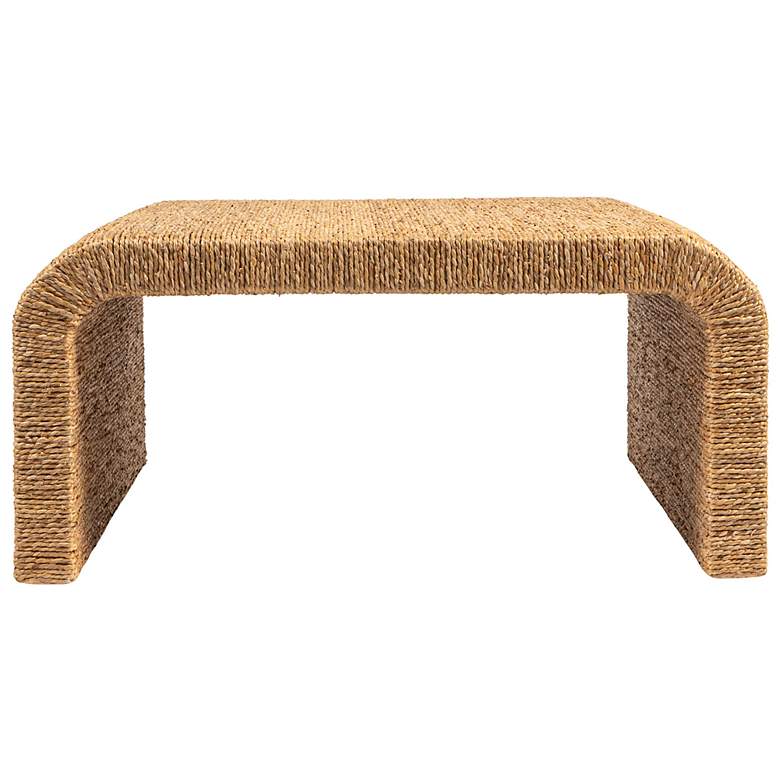Image 6 Woven Water Hyacinth & Acacia Wood Coffee Table with Waterfall Edge, Small more views