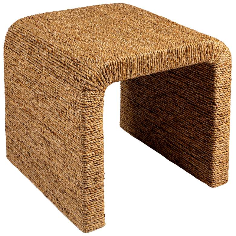 Image 2 Woven Water Hyacinth & Acacia Wood End Table with Waterfall Edge