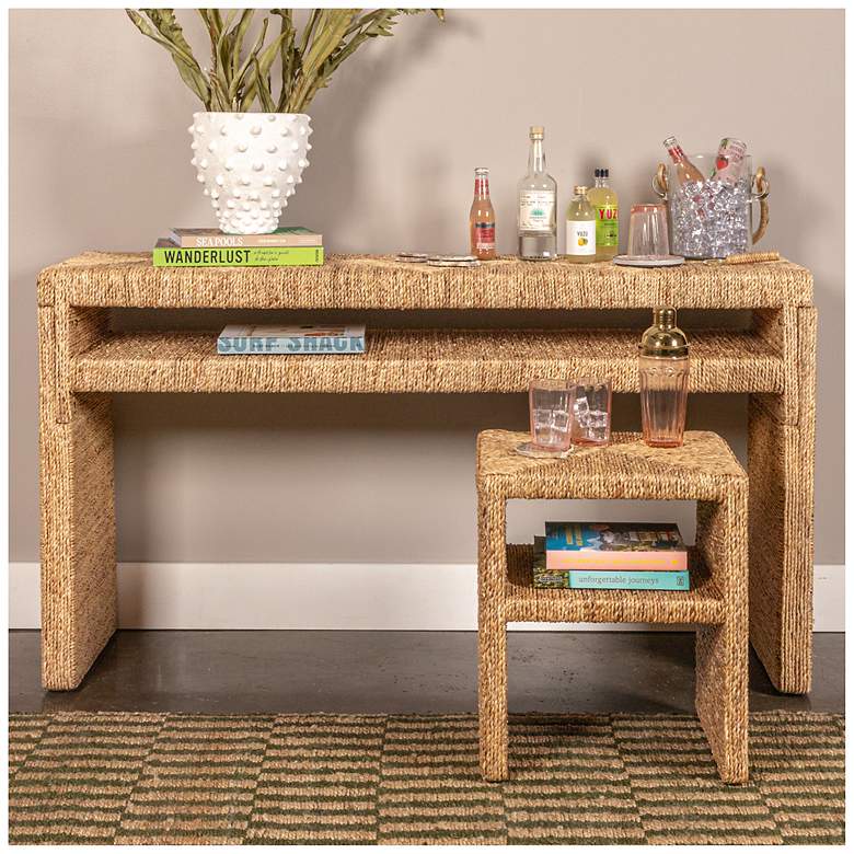Image 2 Woven Water Hyacinth & Acacia Wood End Table more views