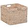 Woven Water Hyacinth Cube with Stainless Steel Handles, White Wash