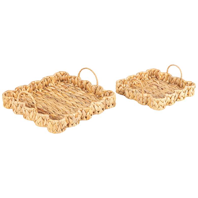 Image 1 Woven Water Hyacinth Scalloped Square Trays, Set of 2
