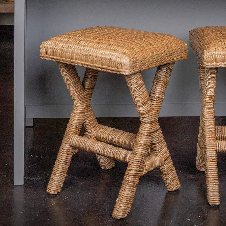 Image 1 Woven Water Hyacinth Stool, Natural Finish