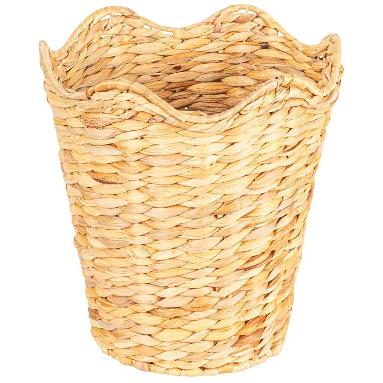 Image 1 Woven Water Hyacinth Wastebin with Scalloped Edge