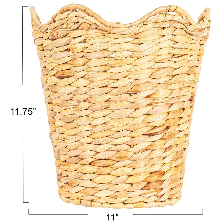 Image 2 Woven Water Hyacinth Wastebin with Scalloped Edge more views