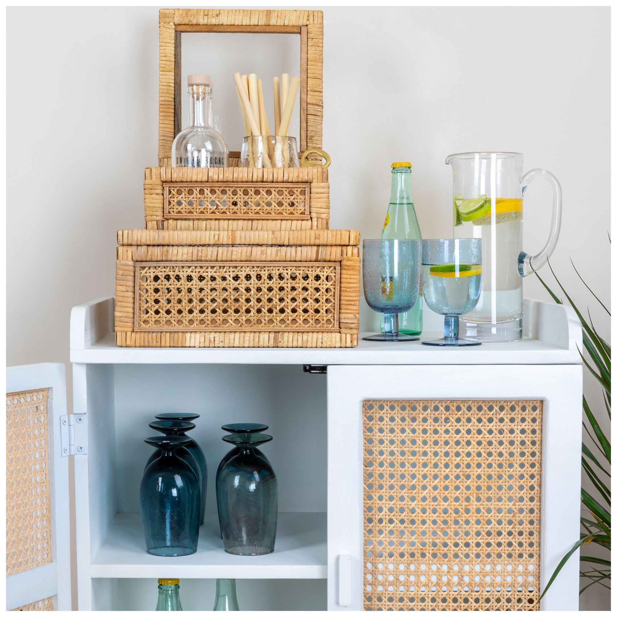 Image 3 Woven Wood and Rattan Display Boxes with Glass Lids, Natural, Set of 2 more views