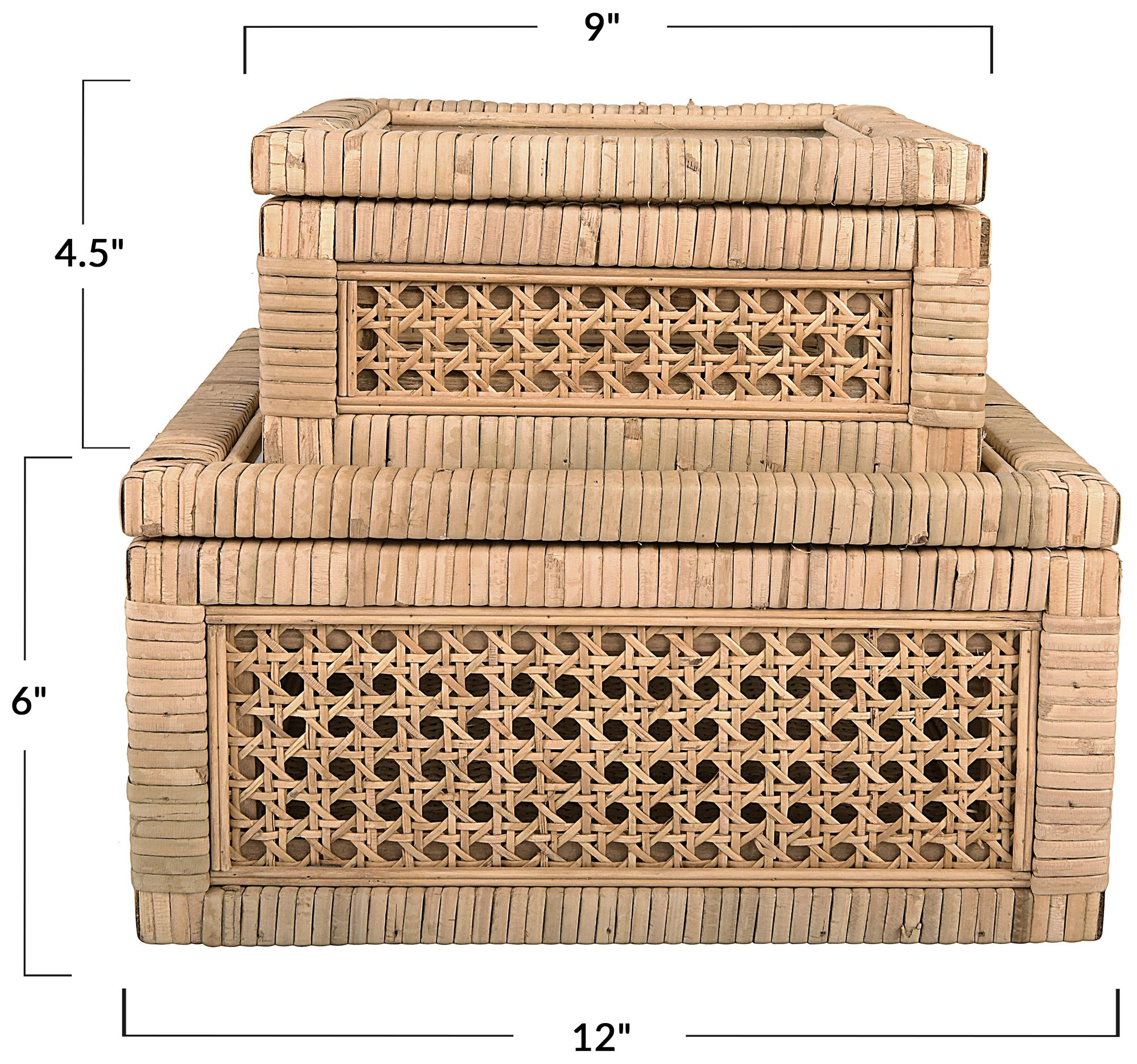 Image 4 Woven Wood and Rattan Display Boxes with Glass Lids, Natural, Set of 2 more views