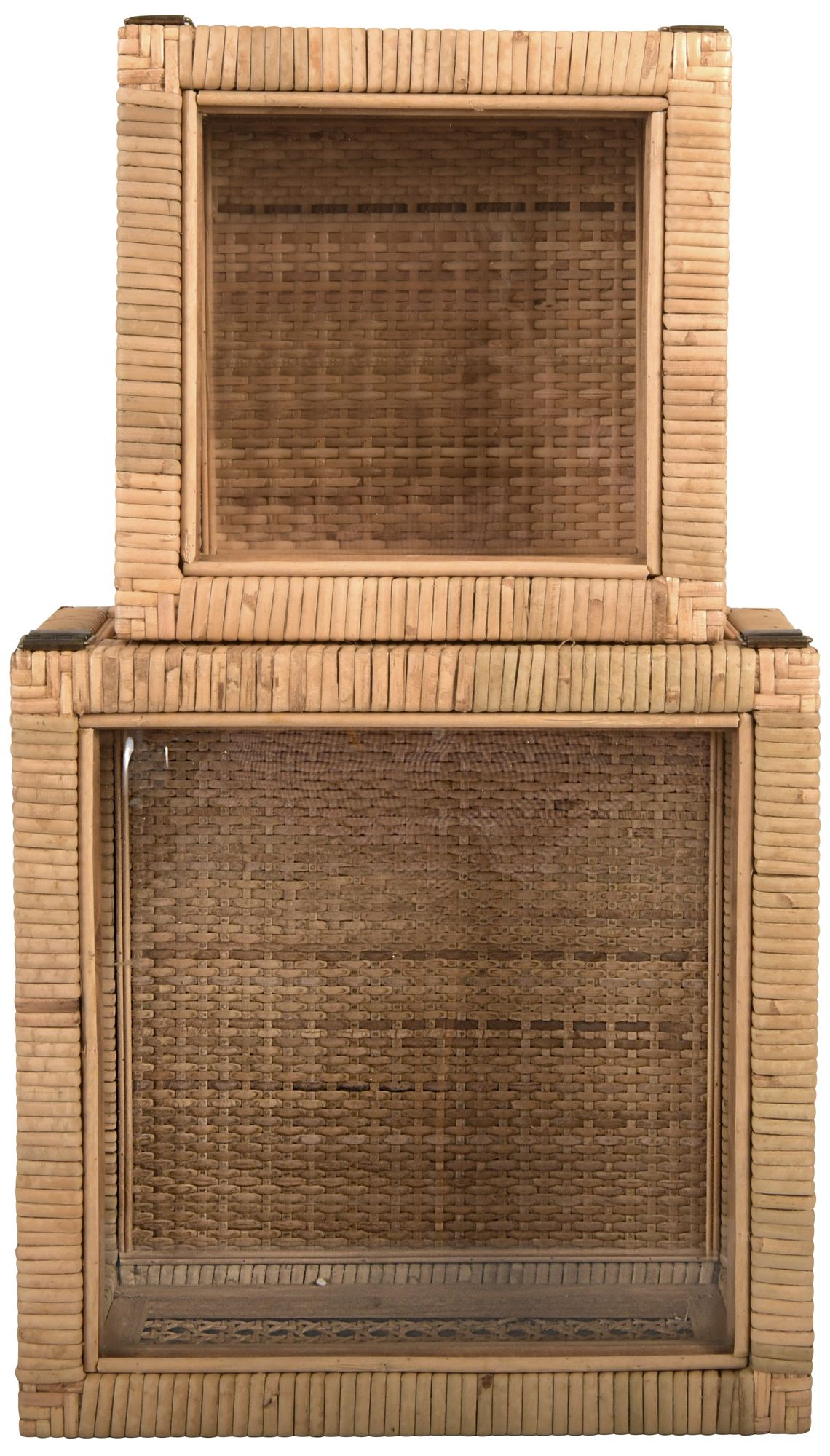 Image 5 Woven Wood and Rattan Display Boxes with Glass Lids, Natural, Set of 2 more views