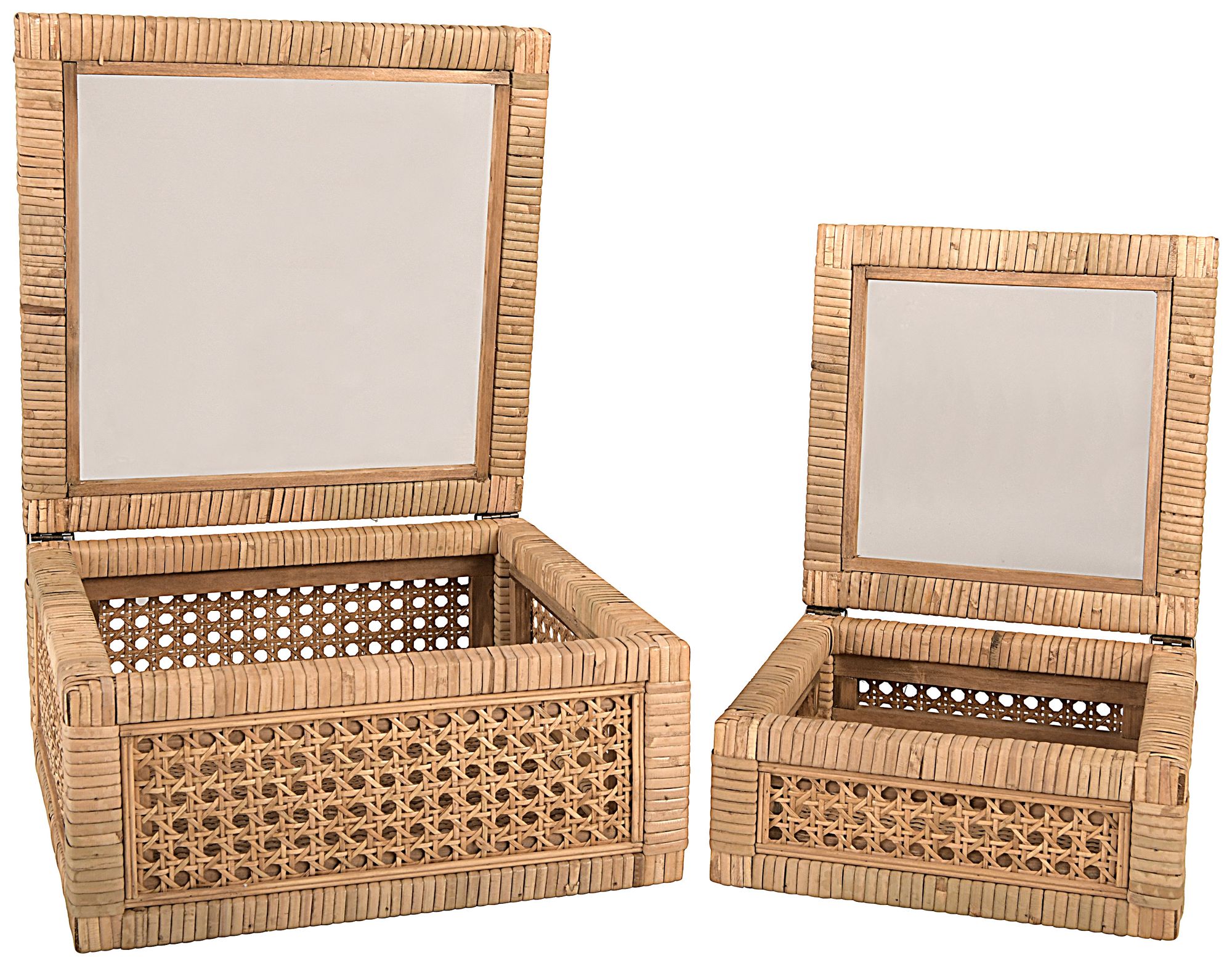 Image 7 Woven Wood and Rattan Display Boxes with Glass Lids, Natural, Set of 2 more views