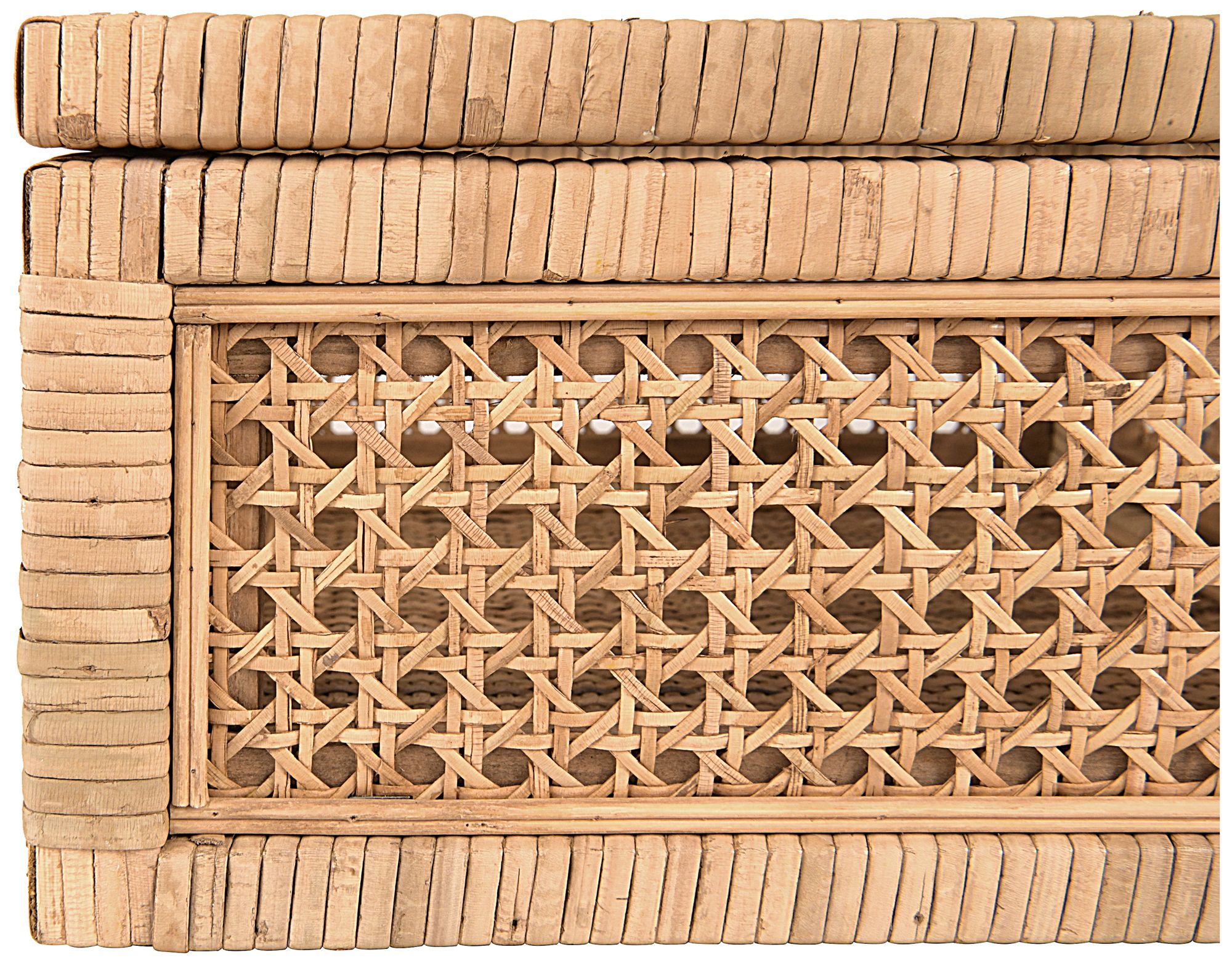 Woven Wood and Rattan Display Boxes with Glass Lids, Natural, Set of 2