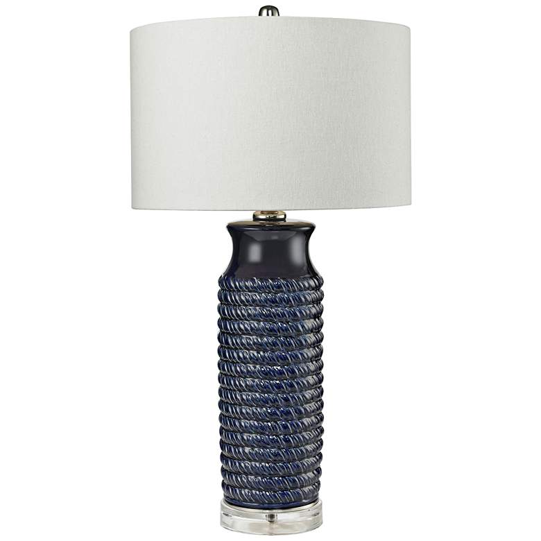 Image 1 Wrapped Rope Navy Blue Ceramic Table Lamp