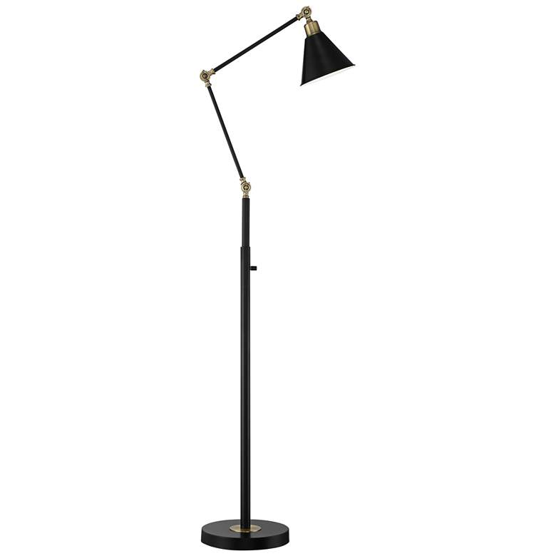 Image 2 Wray Black and Antique Brass Adjustable Floor Lamp with USB Dimmer