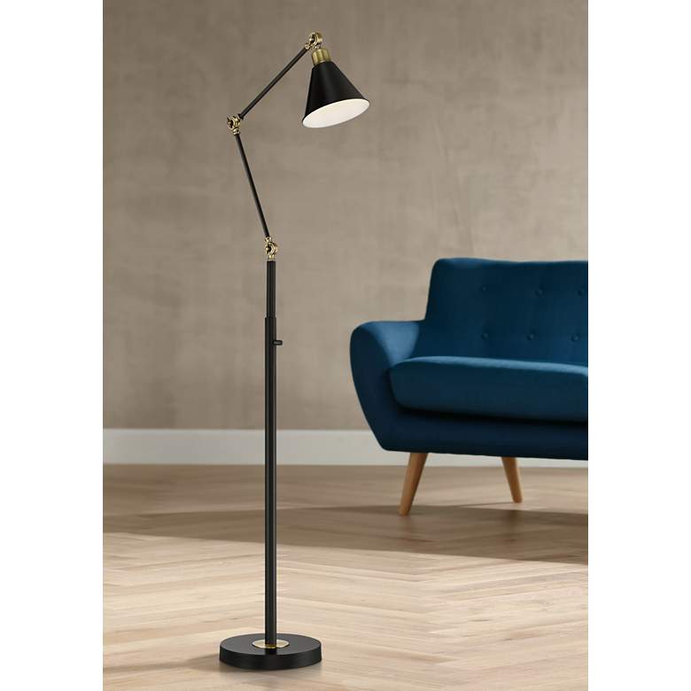 Image 1 Wray Black and Antique Brass Adjustable Floor Lamp