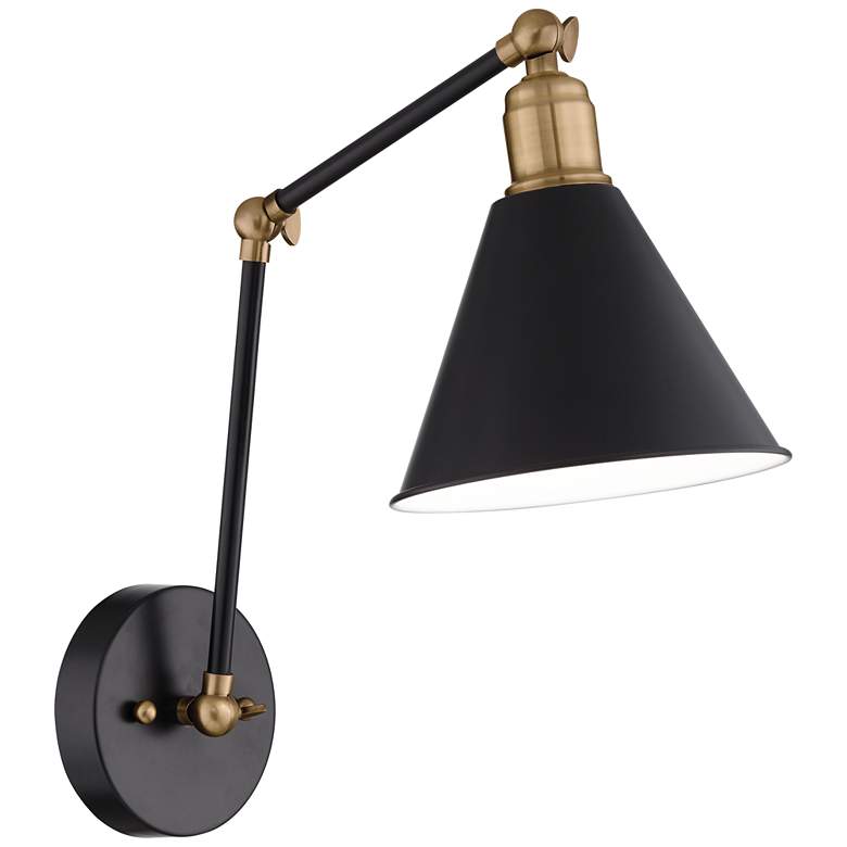 Image 2 Wray Black and Antique Brass Adjustable Hardwire Wall Lamp by 360 Lighting