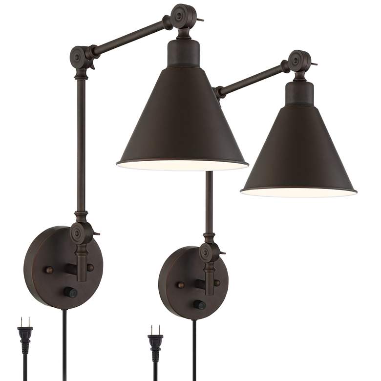 Image 2 Wray Bronze Metal Adjustable Plug-In Wall Lamps Set of 2