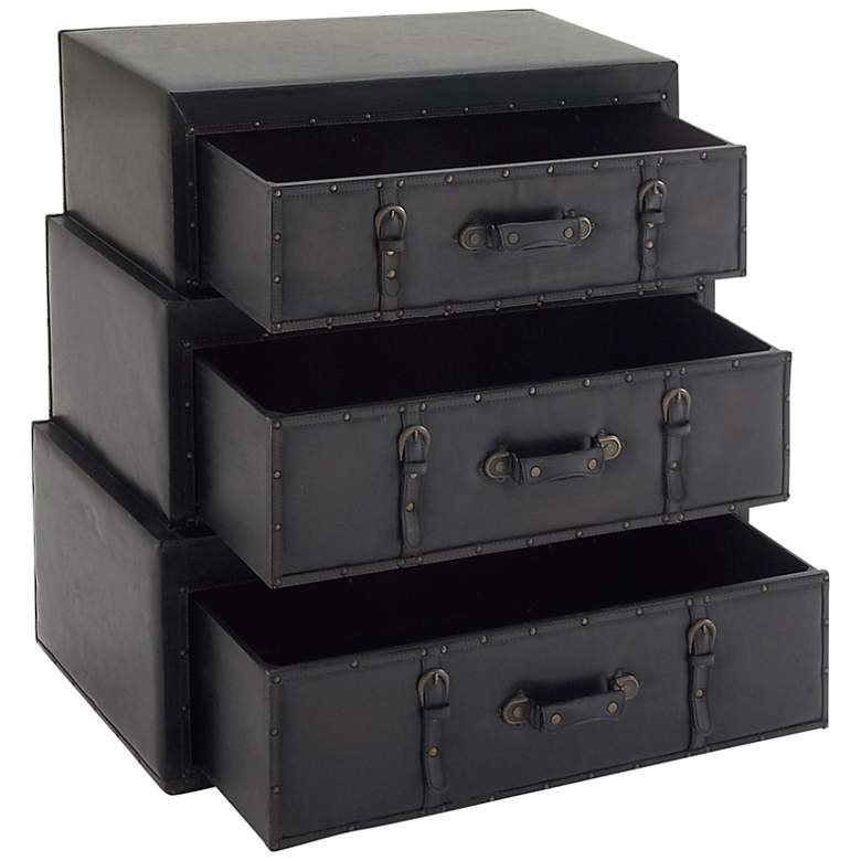 Image 4 Wren 31 3/4" Wide Black Wood 3-Drawer Trunk Chest more views