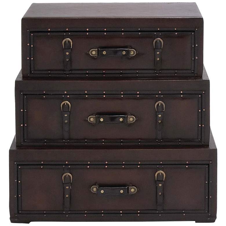 Image 6 Wren 31 3/4 inch Wide Dark Brown Wood 3-Drawer Trunk Chest more views