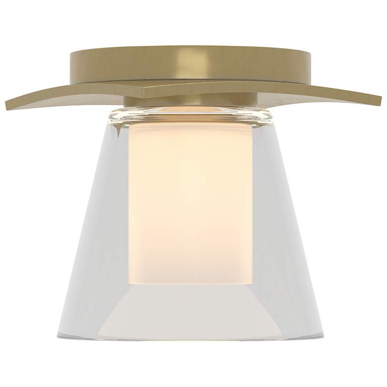 Image 1 Wren 5.1" Wide Modern Brass Flush Mount With Opal and Clear Glass Shad