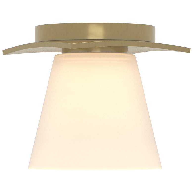 Image 1 Wren 5.1 inch Wide Modern Brass Flush Mount With Opal Glass Shade