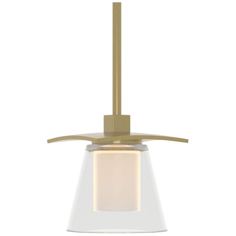 Image 1 Wren 5.1" Wide Modern Brass Mini-Pendant With Opal and Clear Glass Sha
