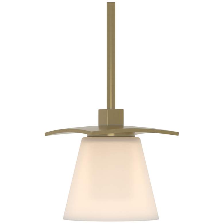 Image 1 Wren 5.1" Wide Modern Brass Mini-Pendant With Opal Glass Shade