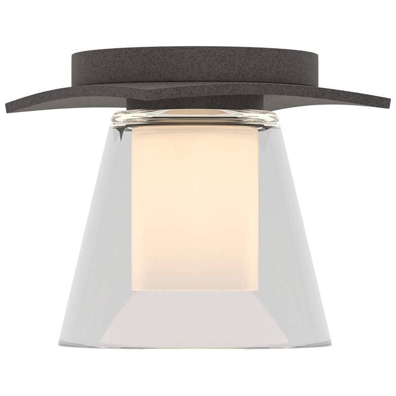 Image 1 Wren 5.1" Wide Natural Iron Flush Mount With Opal and Clear Glass Shad