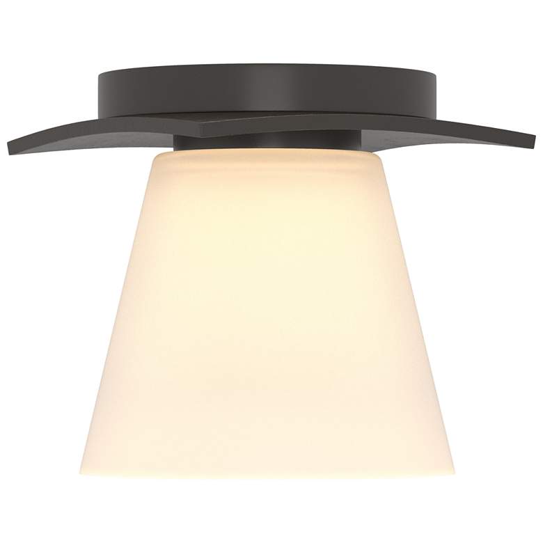 Image 1 Wren 5.1 inch Wide Oil Rubbed Bronze Flush Mount With Opal Glass Shade