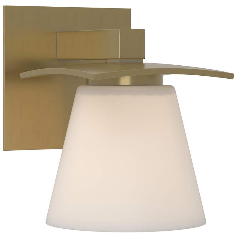 Image 1 Wren 6.7" High Modern Brass Sconce With Opal Glass Shade